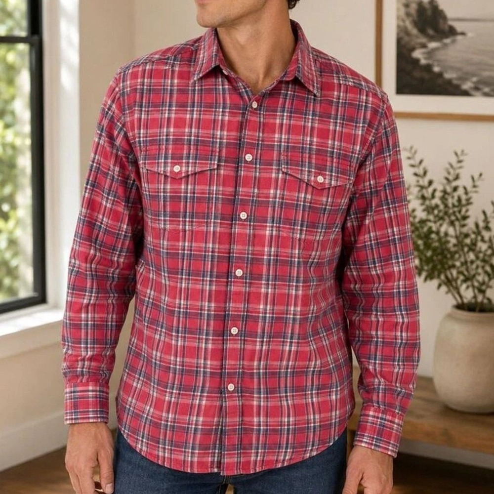 UNTUCKit  Shirt Men's XXL Red Cotton Plaid Button Down